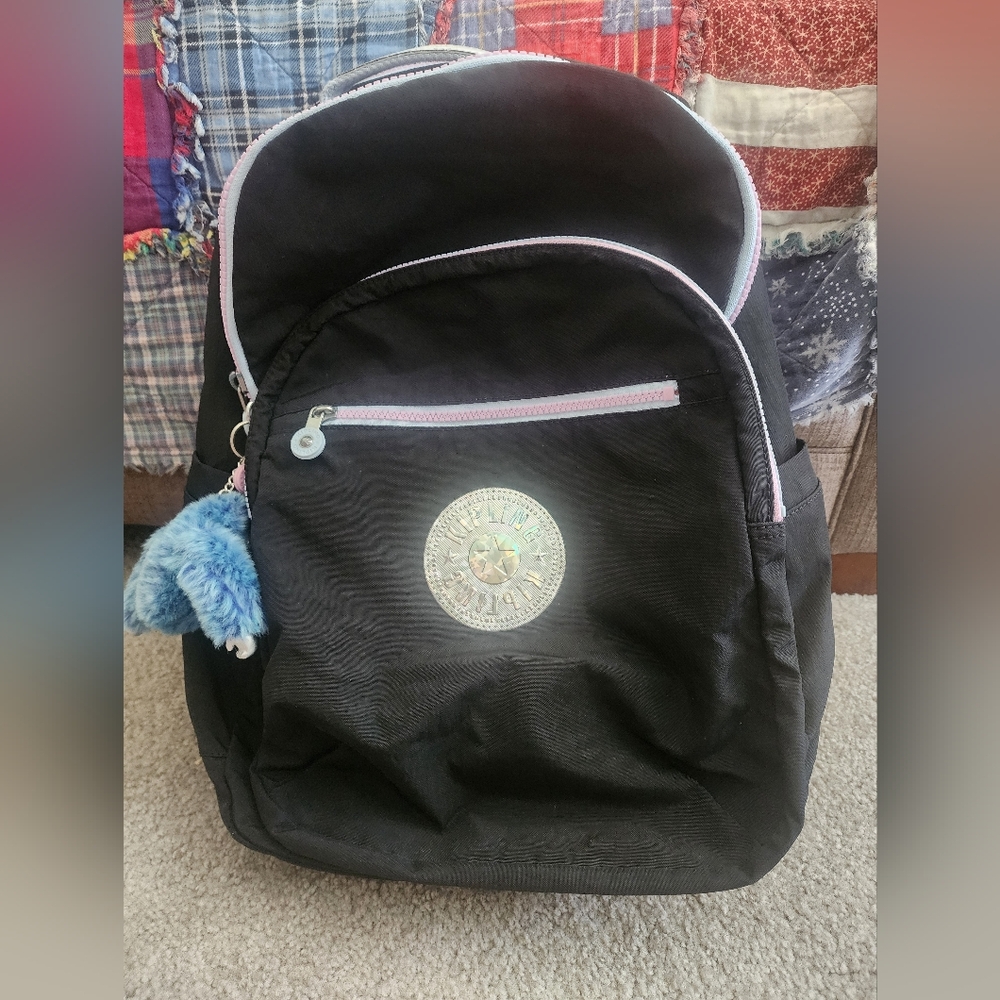 Kipling Black Large Backpack with Blue Keychain